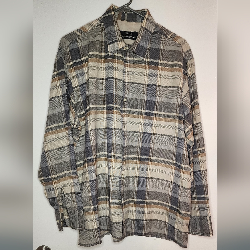 Vintage Sears Westminster Flannel Shirt Mens 1970s Plaid